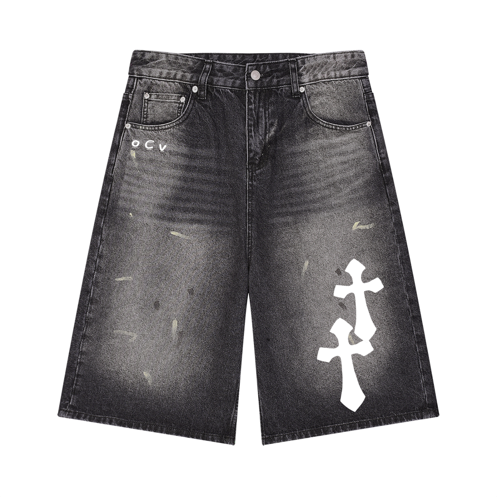 Men’s Vintage Big Cross Denim Shorts